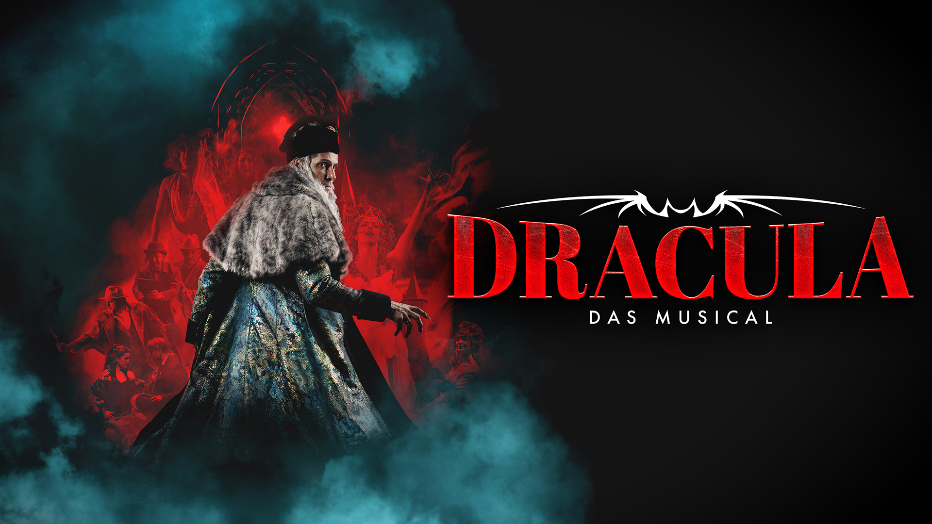 Sujet Dracula mit rotem Schriftzug auf dunklem Hintergrund