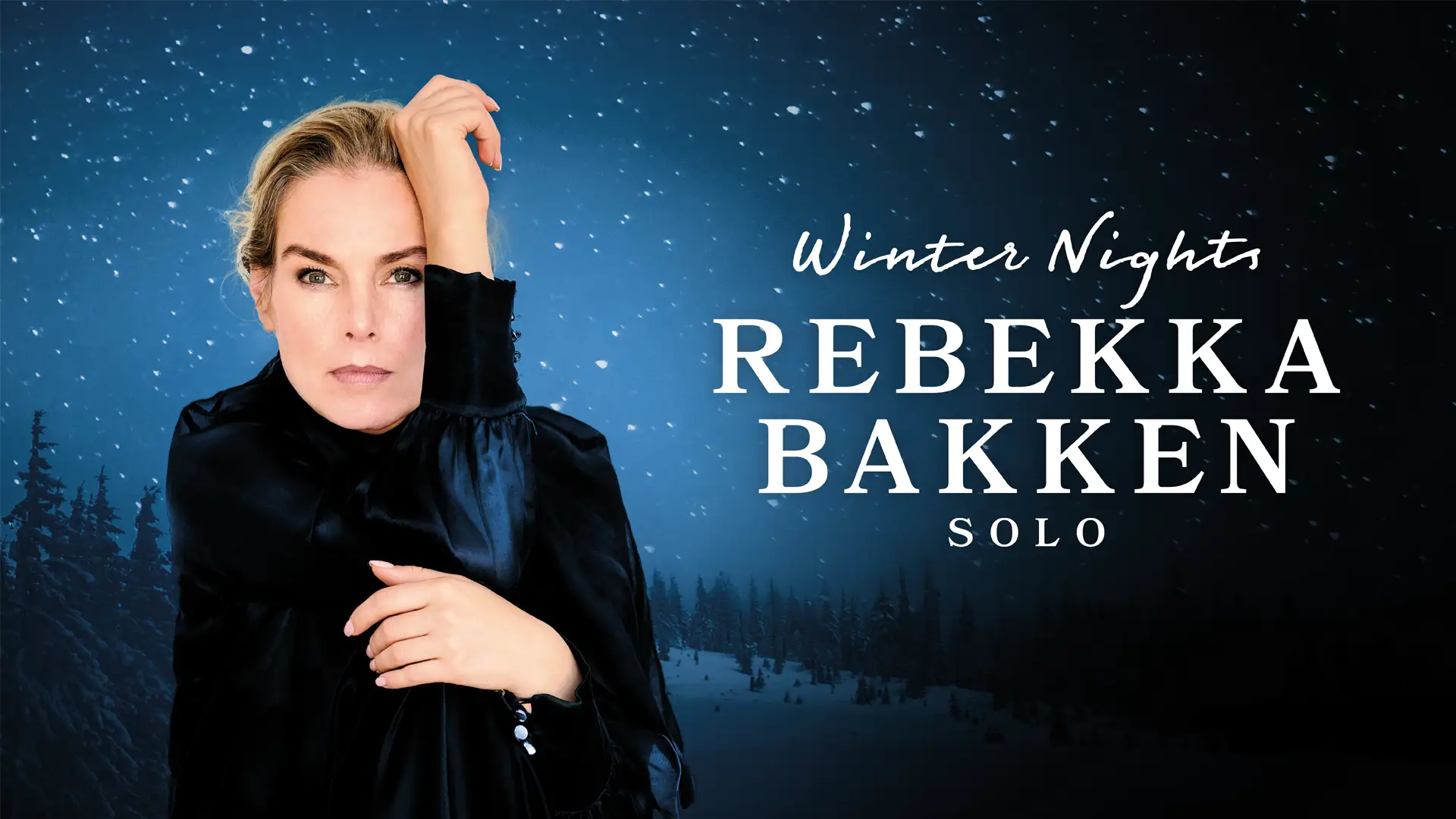 Portrait von Rebekka Bakken vor einer winterlichen Landschaft und daneben steht der Programmtitel